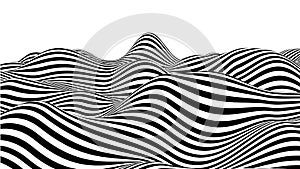 Optical illusion wave. Abstract 3d black and white illusions. Horizontal lines stripes pattern or background with wavy distortion