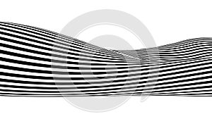 Optical illusion wave. Abstract 3d black and white illusions. Horizontal lines stripes pattern or background with wavy distortion