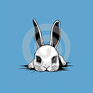 Optical Illusion White Rabbit On Blue Background: Wildlife Muralism Illustration photo