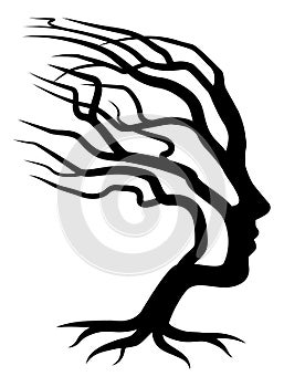 Optical Illusion Woman Face Tree Silhouette