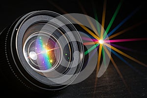 Optical lens flare on black background