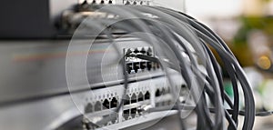 Optical mains cables connected to main server closeup