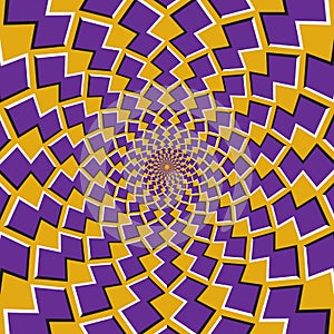 Optical motion illusion background. Purple shapes revolve around the center on yellow background