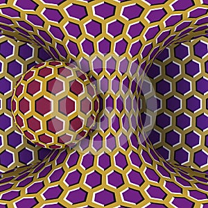 Optical motion illusion illustration. A sphere are rotation around of a moving hyperboloid