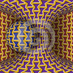 Optical motion illusion illustration. A sphere are rotation around of a moving hyperboloid