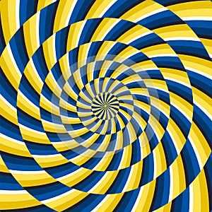 Optical motion illusion vector background. Yellow blue spiral striped pattern move around the center