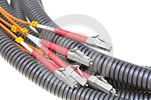 Optical patch cords in protective corrugated pipe