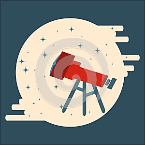 Optical telescope observing stars in circle flat style