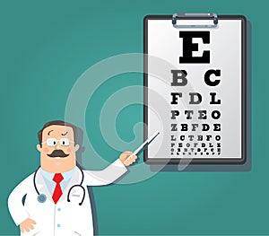 Optician doctor with Snellen eye chart. Doctor photo