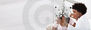 Optician Doing Optometry Eye Exam