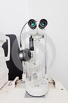 Optician`s machine for eye examination.