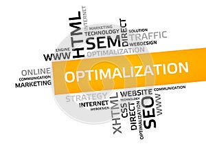 OPTIMALIZATION word cloud, tag cloud, vector graphic