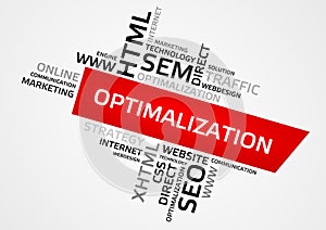 OPTIMALIZATION word cloud, tag cloud, vector graphics