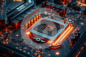 Optimally designed CPU surrounded by circuits photo