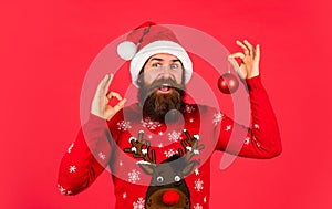 Optimism concept. Better days coming. Winter inspiration. New year party decor. Prepare for holiday. Bearded hipster man