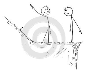 Optimism and Pessimism, Optimist and Pessimist, Way Up and Down, Vector Cartoon Stick Figure Illustration