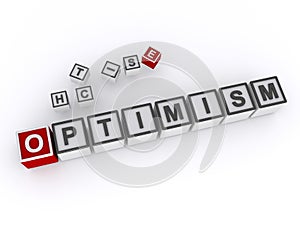 optimism word block on white