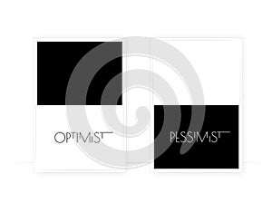 Optimist and pessimist, vector. Minimalist poster design, Scandinavian wall art. Two pieces artwork. Black and white illustrations