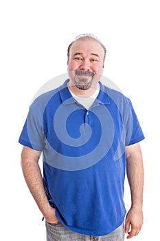 Optimistic Adult Guy in Blue Smiling at the Camera