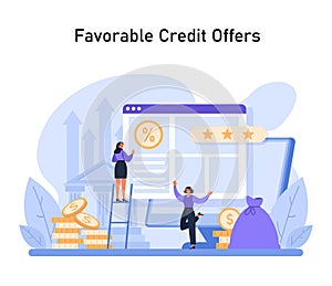An optimistic depiction of obtaining advantageous credit terms, symbolized by a user reviewing offers and financial photo