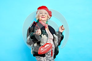 Optimistic old woman doesn`t think about her age, oldness