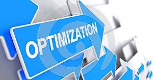 Optimization - Text on Blue Arrow. 3D.