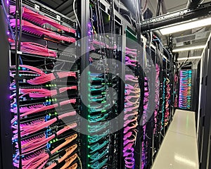 Optimized data center configuration with organized cabling, switch panel, and network system