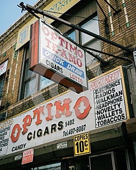 Optimo Cigars vintage sign in Ridgewood, Queens, New York