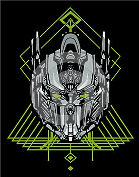 Metalic Optimus prime robot warrior sacred geometry for t-shirt design