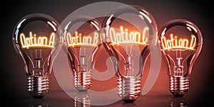 Option A, B, C, D - shining four light bulbs - 3D illustration