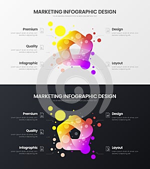 5 option marketing analytics vector illustration template set. Business data design layout. Organic statistics infographic bundle.