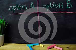 Option A or Option B written with color chalk concept on the blackboard