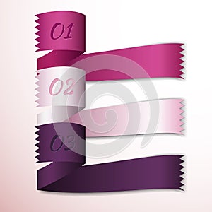 Option ribbon with zigzag edge - purple tone, one, two, three photo