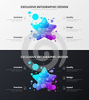 5 option star marketing analytics vector illustration template. Business data design layout set. Statistics infographic bundle.