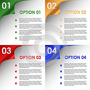 Options of colorful bent corners background