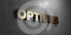 Options - Gold sign mounted on glossy marble wall - 3D rendered royalty free stock illustration