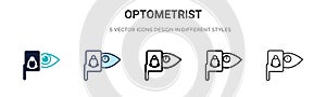 Optometrist icon in filled, thin line, outline and stroke style. Vector illustration of two colored and black optometrist vector