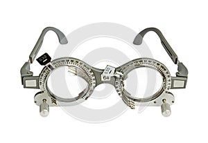 Optometrist trial frame on white background