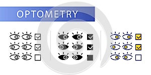 Optometry check reaction, synchronicity. Line icon concept photo