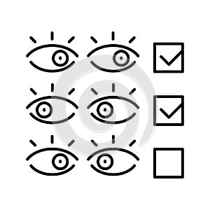 Optometry check reaction, synchronicity. Line icon concept photo