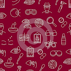Optometry Concept Thin Line Seamless Pattern Background. Vector