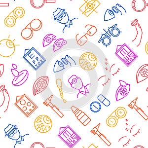 Optometry Concept Thin Line Seamless Pattern Background. Vector