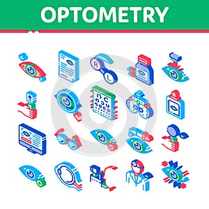 Optometry Medical Aid Isometric Icons Set Vector