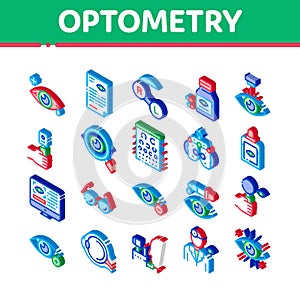 Optometry Medical Aid Isometric Icons Set Vector