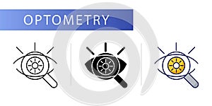 Optometry retinal examination. Line icon concept
