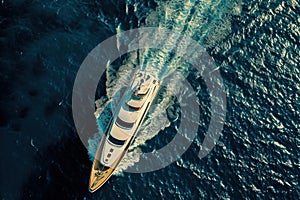 Opulent Aerial shot luxury yacht on sea. Generate Ai