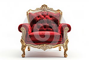 Opulent baroque style chair with a golden frame and luxurious red velvet upholstery photo