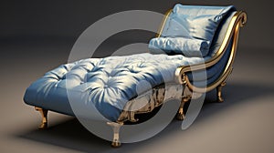 Opulent Blue Leather Chaise Lounge With Gold Trim 3d Model