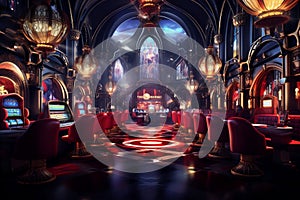 Opulent Casino Interior Abundant with Slot Machines.. AI