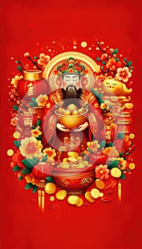 Opulent Chinese New Year Prosperity God Illustration